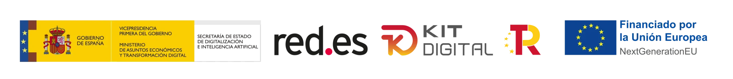 Banner de logotipos oficiales del Kit Digital, Gobierno de España, Ministerio de Asuntos Económicos y Transformación Digital, Red.es y Unión Europea.